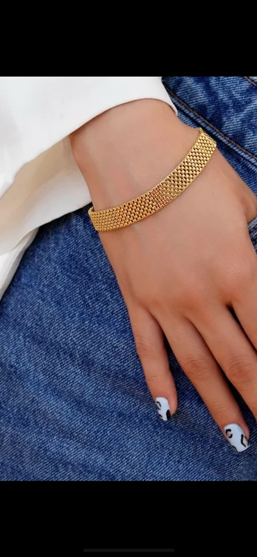 دستبند استیل طلایی پهن